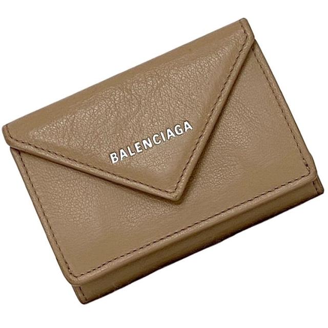 BALENCIAGA 三つ折り財布 ペーパーミニウォレット レザー グレー