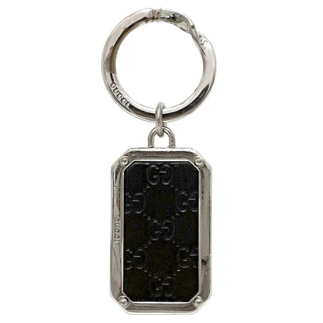 グッチ キーホルダー ec-23686 ブラウン シルバー シマライン 美品 レザー メタル 中古 GUCCI GG チャーム キーリング 定番 人気 レディース メンズ 小物 お洒落 エレガント 革 シンプル 茶色 小さい バッグチャーム 箱付き 箱 高級感 ブランド 本物 鑑定済み