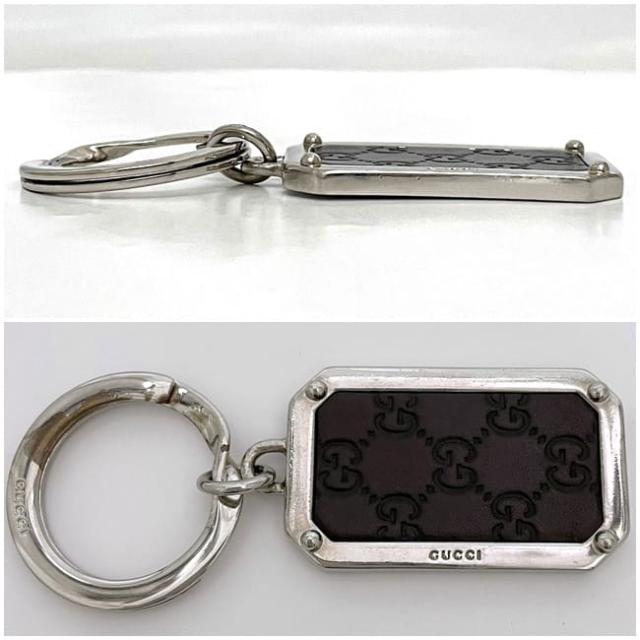 グッチ キーホルダー ec-23686 ブラウン シルバー シマライン 美品
