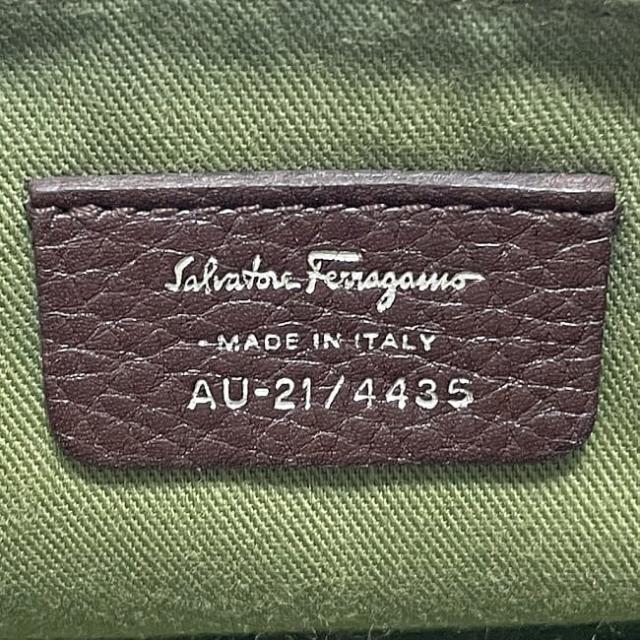 サルヴァトーレ フェラガモ アクセサリーポーチ ec-23704 ブラウン ガンチーニ AU-21/4435 美品 キャンバス レザー 中古 Salvatore Ferragamo ハンドバッグ 茶色 ファスナー ロゴ金具 レディース 女性 定番 人気 ロゴ金具 シルバー金具 ブランド 本物 鑑定済み