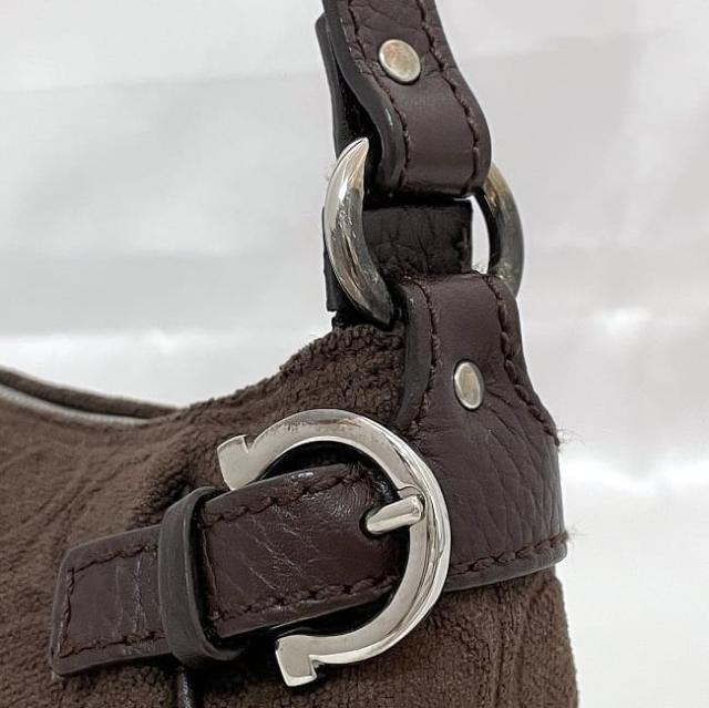 サルヴァトーレ フェラガモ アクセサリーポーチ ec-23704 ブラウン ガンチーニ AU-21/4435 美品 キャンバス レザー 中古 Salvatore Ferragamo ハンドバッグ 茶色 ファスナー ロゴ金具 レディース 女性 定番 人気 ロゴ金具 シルバー金具 ブランド 本物 鑑定済み