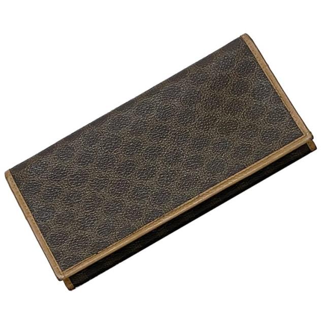 セリーヌ 二つ折り 長財布 ec-23712 ブラウン マカダム 財布 美品 PVC レザー 中古 M10 CELINE 総柄 薄型 ファスナー ロゴ 定番 人気 レディース 女性 小物 茶色 茶 革 お洒落 ロング ウォレット 総柄 柄 シンプル エレガント 高級感 ブランド 本物 鑑定済み