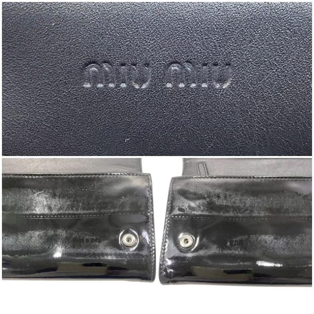 ミュウミュウ 二つ折り 長財布 ec-23768 ブラック 財布 パテント レザー 中古 miu miu ホック エナメル 黒 メンズ レディース 男女兼用 シンプル エナメル財布 ロゴ金具 シルバー金具 ロゴ ロングウォレット シンプル ヴィンテージ ブランド 本物 鑑定済み ミュウミュウ 二つ折り 長財布 ec-23768 ブラック 財布 パテント