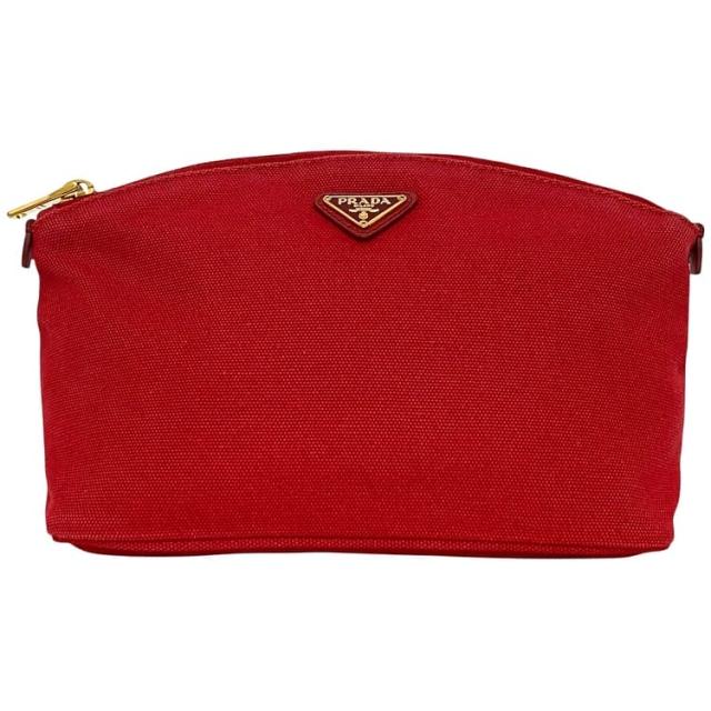 プラダ ポーチ ec-23779 レッド ROSSO カナパ 1N1857 美品 キャンバス レザー 中古 42 PRADA ファスナー 赤 三角 ロゴ プレート コスメ 化粧ポーチ レディース メンズ 男女兼用 定番 人気 キャンバスポーチ CANAPA シンプル ロゴプレート ブランド 本物 鑑定済
