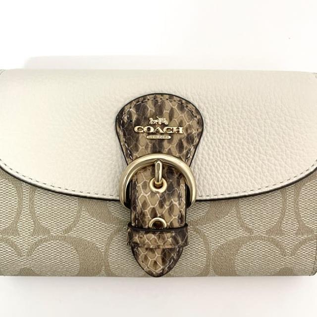 COACHコーチ 2つ折り財布 ホワイト×シグネチャーベージュ 送料無料