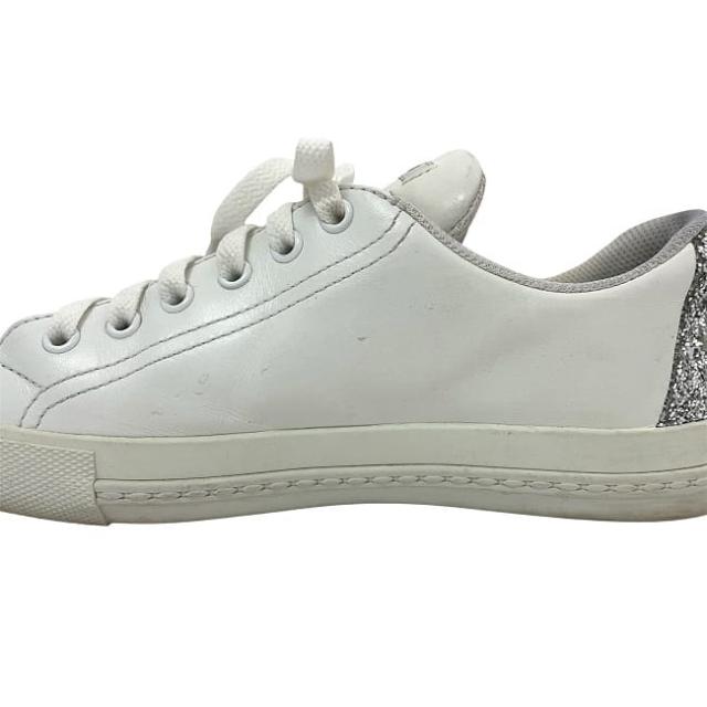 ミュウミュウ スニーカー ec-23805 ホワイト シルバー 5E927B 美品 24.5cm レザー スパンコール 中古 miu miu レディース 白 靴 シューズ ラメ ローカット 女性 37.5 サイズ カジュアル 普段使い おしゃれスニーカー シンプル アパレル ブランド 本物 鑑定済み