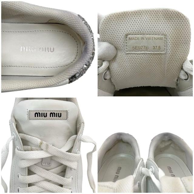 ミュウミュウ スニーカー ec-23805 ホワイト シルバー 5E927B 美品 24.5cm レザー スパンコール 中古 miu miu レディース 白 靴 シューズ ラメ ローカット 女性 37.5 サイズ カジュアル 普段使い おしゃれスニーカー シンプル アパレル ブランド 本物 鑑定済み