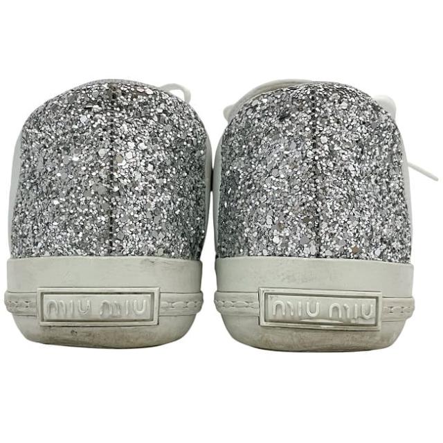 ミュウミュウ スニーカー ec-23805 ホワイト シルバー 5E927B 美品 24.5cm レザー スパンコール 中古 miu miu レディース 白 靴 シューズ ラメ ローカット 女性 37.5 サイズ カジュアル 普段使い おしゃれスニーカー シンプル アパレル ブランド 本物 鑑定済み