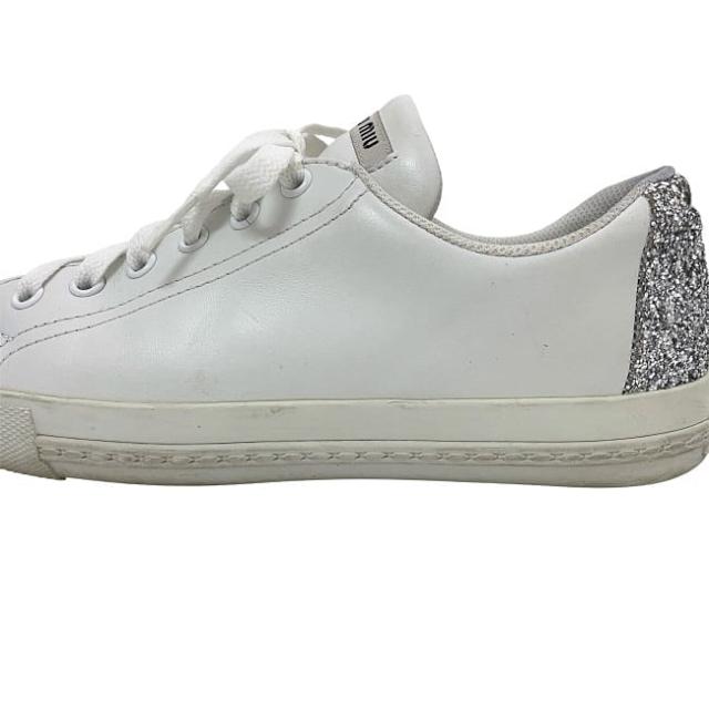 ミュウミュウ スニーカー ec-23805 ホワイト シルバー 5E927B 美品 24.5cm レザー スパンコール 中古 miu miu レディース 白 靴 シューズ ラメ ローカット 女性 37.5 サイズ カジュアル 普段使い おしゃれスニーカー シンプル アパレル ブランド 本物 鑑定済み