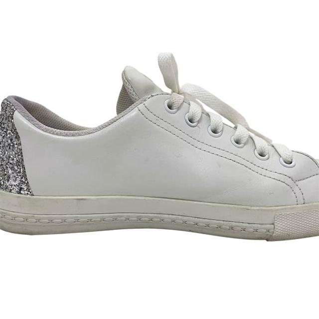 ミュウミュウ スニーカー ec-23805 ホワイト シルバー 5E927B 美品 24.5cm レザー スパンコール 中古 miu miu レディース 白 靴 シューズ ラメ ローカット 女性 37.5 サイズ カジュアル 普段使い おしゃれスニーカー シンプル アパレル ブランド 本物 鑑定済み
