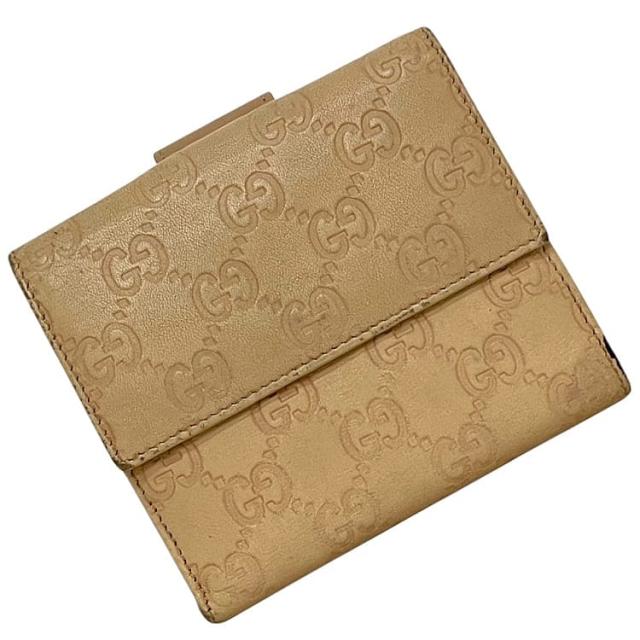 グッチ 二つ折り 財布 ec-23817 ベージュ シマライン 212090 ダブルホック レザー 中古 2184 GUCCI ホック シマ GG メンズ レディース 男女兼用 定番 人気 Ｗホック 革財布 コンパクト ヴィンテージ 小銭入れ有 総柄 シンプル ブランド 本物 鑑定済み