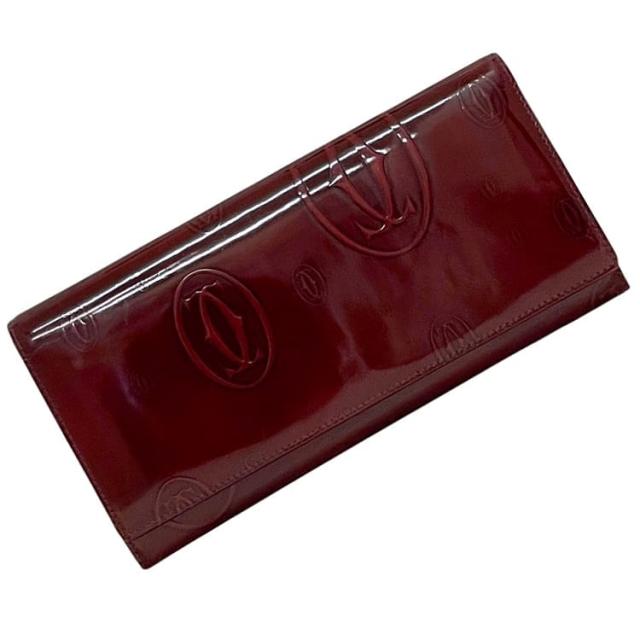 カルティエ 二つ折り 長財布 ec-23820 ボルドー ハッピーバースデー L3000722 美品 財布 レザー 中古 Cartier ロング 赤 ウォレット マスト ロゴ ヴィンテージ メンズ  レディース 定番 人気 ロングウォレット ワインレッド ブランド 本物 鑑定済み