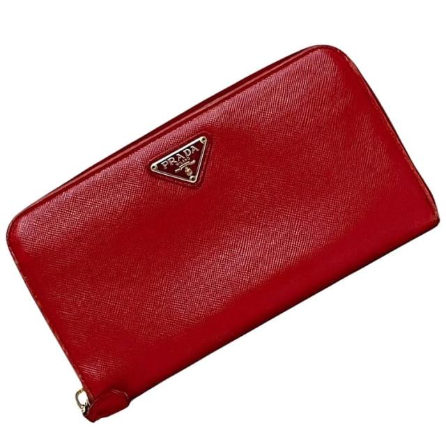 プラダ ラウンドファスナー 長財布 ec-23821 レッド 1M0506 財布 サフィアーノ レザー 中古 35 PRADA ロゴ 赤 金具 ファスナー ロング ウォレット メンズ レディース 定番 人気 シンプル ワンポイント ロゴ金具 ヴィンテージ ブランド 本物 鑑定済み