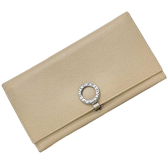 ブルガリ 二つ折り 長財布 ec-23850 ベージュ シルバー金具 ブルガリブルガリ 16896192 クリップ レザー 中古 BVLGARI ロゴ 財布 定番 人気 女性 レディース シンプル お洒落 エレガント 小物 ロング ウォレット 革 ワンポイント 上品 ブランド 本物 鑑定済み