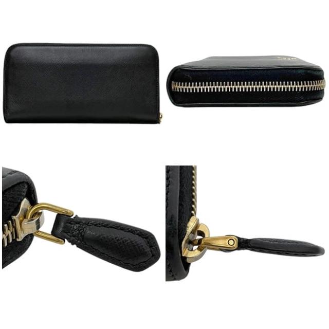 未使用級✨プラダ　二つ折り　金ロゴ　サフィアーノ　ラウンドファスナー　レザー　黒 PRADA プラダ 二つ折り財布 サフィアーノレザー 金ロゴ NERO 黒 本革
