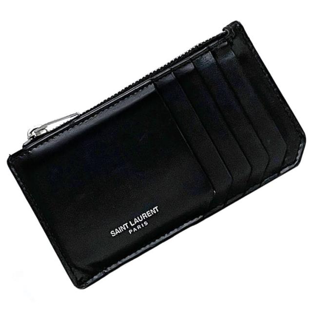 サンローラン ケース カードケース ec-23912 ブラック 346104 カードホルダー レザー 中古 SAINT LAURENT PARIS カードホルダー 小銭入れ ファスナー 定番 人気 男性 女性 レディース メンズ 小さい ミニ ケース 小物 黒色 黒 革 ブランド 本物 鑑定済み
