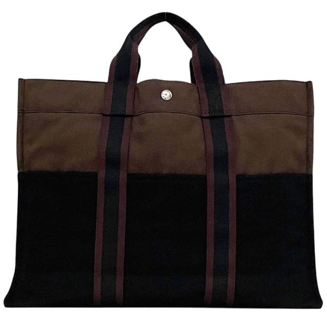 エルメス トートバッグ フールトゥ ec-23925 ブラウン ブラック ボルドー 美品 キャンバス 中古 HERMES バイカラー 軽い ハンドバッグ ポケット豊富 茶色 黒 人気 定番 お洒落 上品 シンプル エレガント カジュアル 通勤 通学 男女兼用 ブランド 本物 鑑定済み
