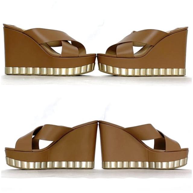 サルヴァトーレ フェラガモ サンダル ec-24003 ブラウン ゴールド 未使用 25.0cm レザー Sランク Salvatore Ferragamo ウェッジソール ヒールサンダル ヒール 定番 人気 箱付き 箱 お洒落 レディース プレゼント ギフト 贈り物 高級感 ブランド 本物 鑑定済み