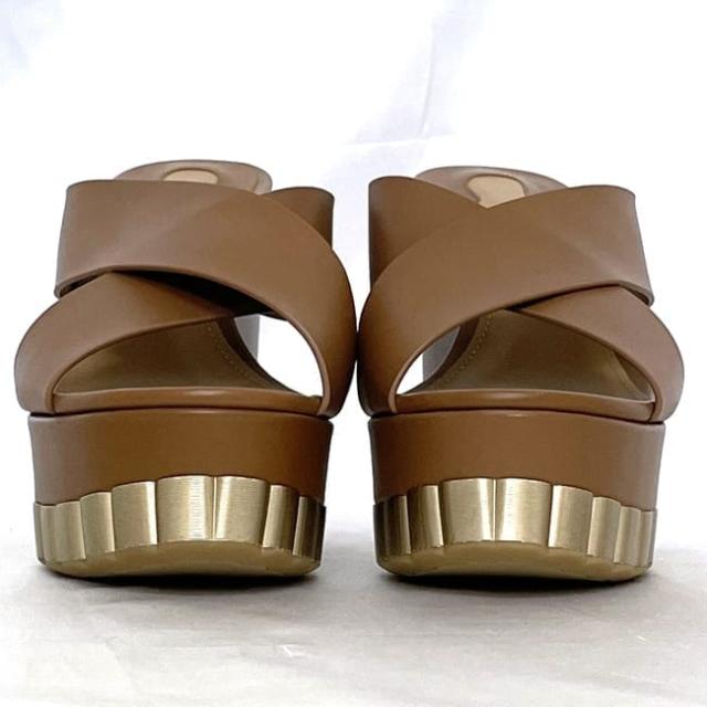 サルヴァトーレ フェラガモ サンダル ec-24003 ブラウン ゴールド 未使用 25.0cm レザー Sランク Salvatore Ferragamo ウェッジソール ヒールサンダル ヒール 定番 人気 箱付き 箱 お洒落 レディース プレゼント ギフト 贈り物 高級感 ブランド 本物 鑑定済み