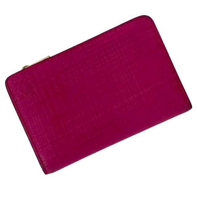 ロエベ Ｌ字ファスナー ケース ec-24079 ピンク リネン 101.88.P30 小銭入れ 財布 レザー 中古 261611 LOEWE ホック カードホルダー 二つ折り 折り財布 コンパクト レディース メンズ 男女兼用 定番 人気 ミニ 折り畳み ファスナー ブランド 本物 鑑定済