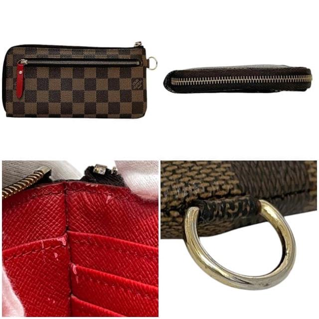 ルイ ヴィトン 長財布 ポルトフォイユ コンプリス ec-24145 ブラウン レッド ダミエ エベヌ T&B N61740 財布 ダミエキャンバス 中古 VI0122 LOUIS VUITTON Ｌ字 茶色 ファスナー ヴィンテージ 赤 プリント メンズ レディース 定番 人気 ブランド 本物 鑑定済み ルイ ヴィトン 長財布 ポルトフォイユ コンプリス ec-24145 ブラウン