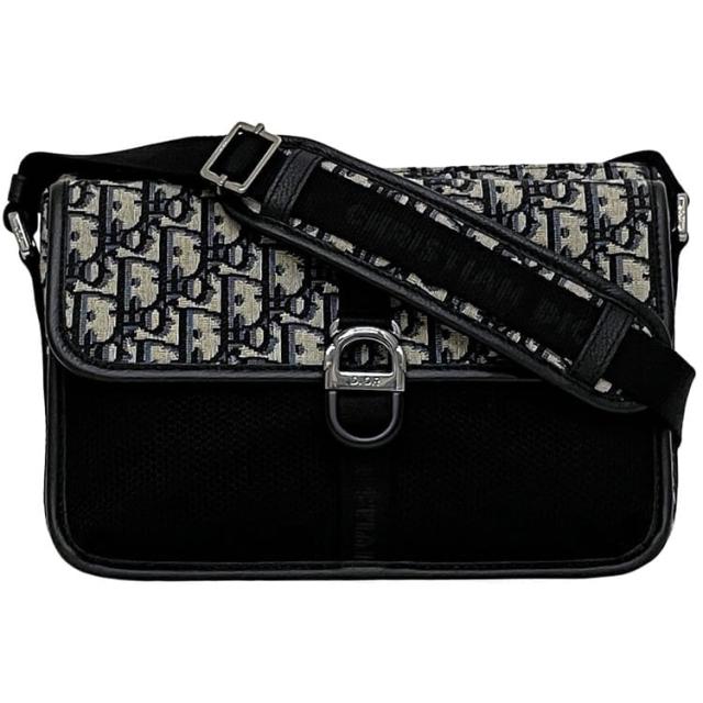 クリスチャン ディオール ショルダーバッグ メッセンジャー バッグ f-23698 ネイビー ブラック オブリーク Dior8 1EIPO302YKY 美品 キャンバス レザー メッシュ 中古 27-BO-0214 Christian Dior クロスボディ ディオール8 トロッター ブランド 本物 鑑定済み