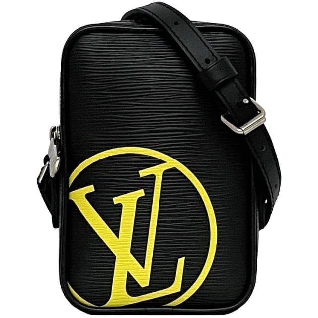 ルイ ヴィトン ショルダーバッグ ダヌーブ f-23763 ブラック ノワール エピ LVサークル M55120 美品 レザー 中古 CA0179 LOUIS VUITTON ミニ 黒 クロスボディ ファスナー ロゴ ミニバッグ メンズ レディース 男女兼用 斜め掛け コンパクト ブランド 本物 鑑定済