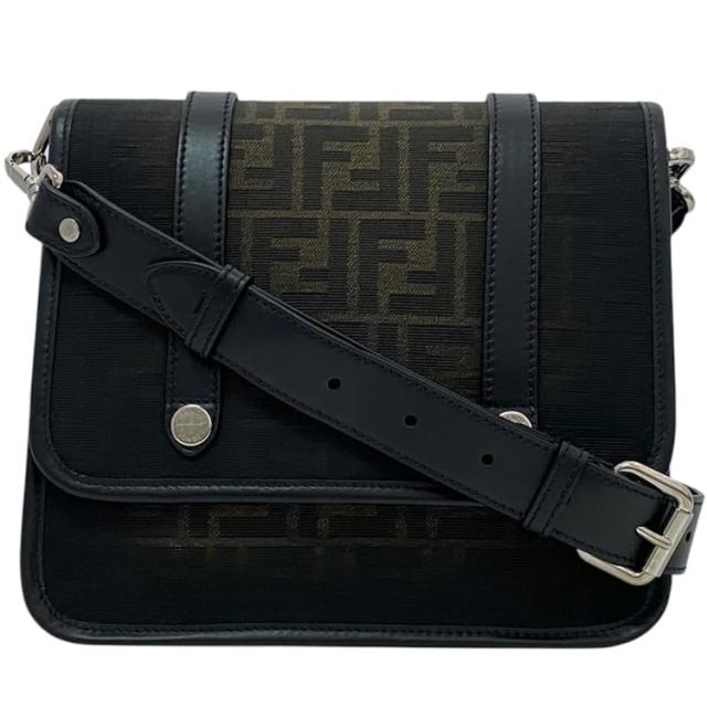 フェンディ ショルダーバッグ f-23841 ブラック カーキ ズッカ 7VA601 美品 キャンバス レザー 中古 APD8 239-0059 FENDI クロスボディ 黒 ミニ メッセンジャー FF フラップ マグネット ロゴ 総柄 メンズ レディース 男女兼用 定番 人気 ブランド 本物 鑑定済み