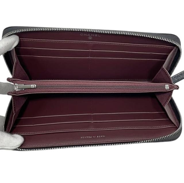 シャネル ラウンドファスナー長財布 キャビアスキン レザー 革 ココ