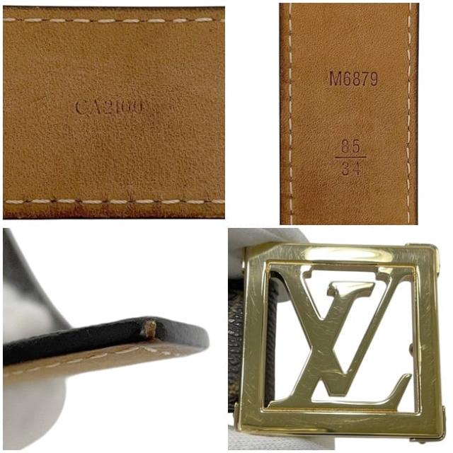 ルイ ヴィトン ベルト サンチュール LV f-23967 ブラウン ゴールド モノグラム M6879 美品 ウエスト 88.5cm モノグラムキャンバス 中古 CA2100 LOUIS VUITTON 40mm ロゴバックル レディース カットアウト 人気 定番 お洒落 シンプル ブランド 本物 鑑定済み