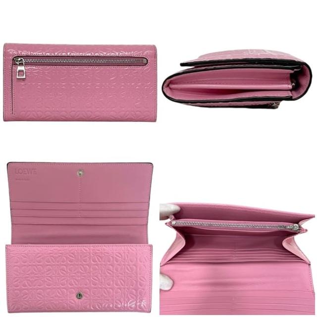 ロエベ 二つ折り 長財布 f-24081 ピンク リピートアナグラム 107.55