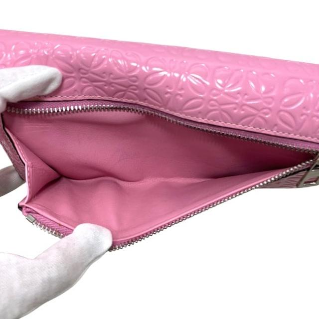 ロエベ 二つ折り 長財布 f-24081 ピンク リピートアナグラム 107.55.F11 美品 財布 レザー 中古 101923 LOEWE ロゴ ホック 総柄 フラップ レディース 女性 定番 人気 フラップホック ロングウォレット エンボスロゴ 小銭入れ有 ブランド 本物 鑑定済み ロエベ 二つ折り 長財布 f-24081 ピンク リピートアナグラム 107.55