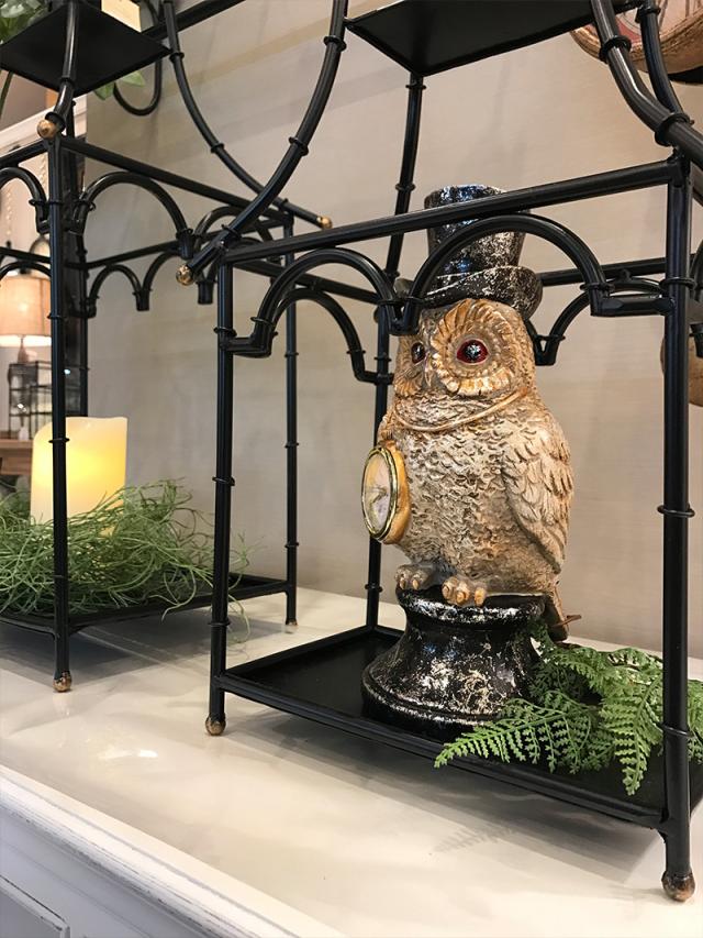 送料無料】オブジェ 時計を持ったフクロウ 梟 ウォッチ 置き時計 