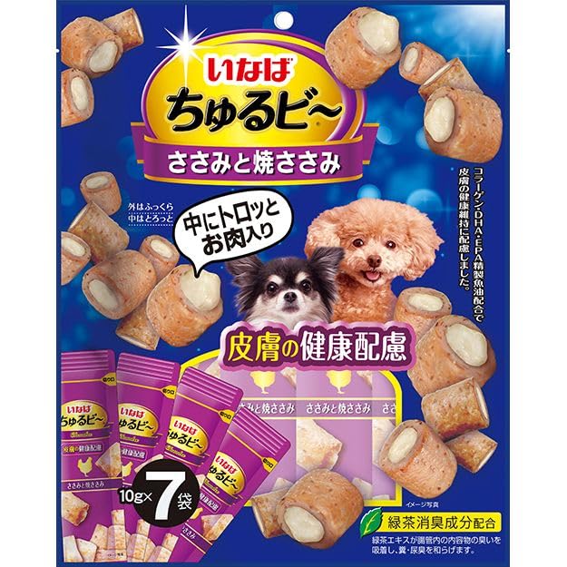 （まとめ買い）いなばペットフード ちゅるビ〜 ささみと焼ささみ 皮膚の健康配慮 10g×7袋 犬用おやつ 【×10】