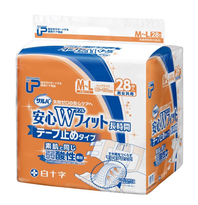 P.Uサルバ 安心Wフィット　弱酸性 M-Lサイズ 28枚入×2袋 （大人用紙おむつ　テープ式）