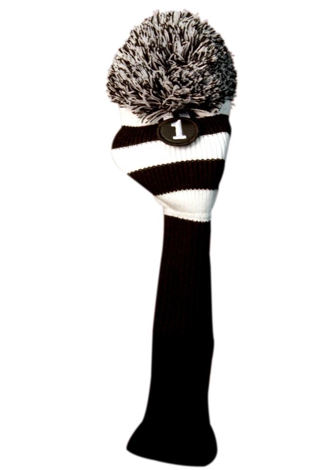 Majek #1 460cc ドライバー ブラック&ホワイト ゴルフヘッドカバー ニットポンポン レトロ クラシック ヴィンテージヘッドカバー