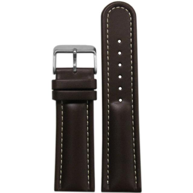Panatime 本革パッド入りサドルレザー時計バンド 115 x 75 18mm Dark Brown / White Stitch