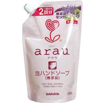 サラヤ　arau.(アラウ) 泡ハンドソープ　詰替用　５００ｍＬ（２回分）　安心の無添加せっけん　お得な詰め替え用×18点セット　(497351225