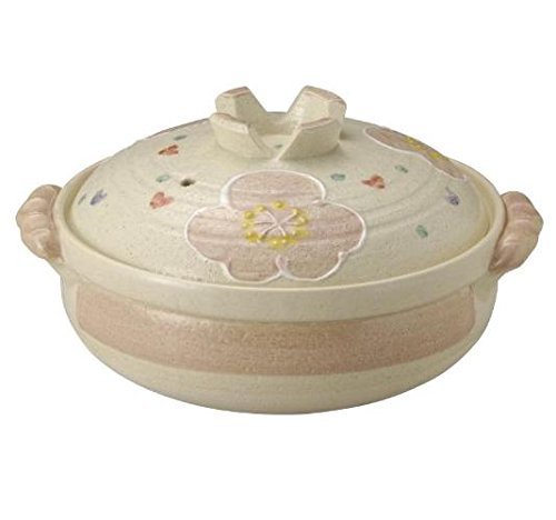萬古焼 土鍋 (深鍋) 6号 ピンク花紋 直火・電子レンジ・オーブン可能【サイズ】径18.5cm 0.9L 13694