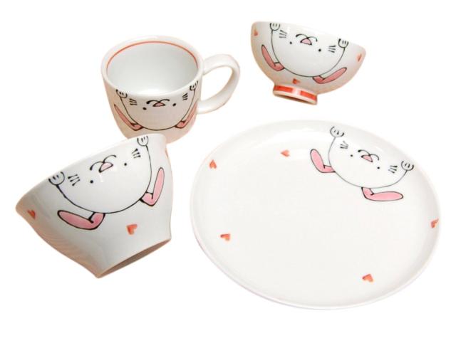 【有田焼 / 子ども食器】にこにこクラブ　うさちゃん　基本４点セット（※ギフトボックス入り）
