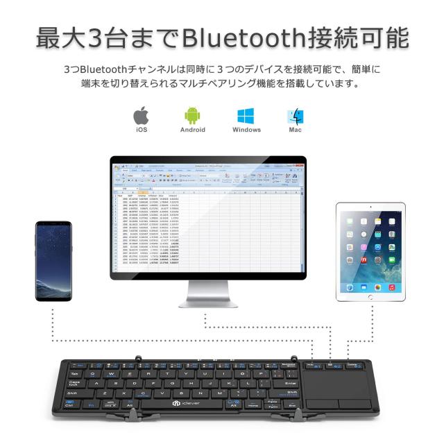 iClever Bluetooth ワイヤレス キーボード 折り畳み モバイルキーボード タッチパッド付き マルチペアリング USB ipad ミニキ_2