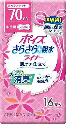 70cc超吸収！ 長さ23cm！ 世界初！超消臭 ナノファイバー！ ポイズさらさら吸水 ライナー 中量用 16枚　24入（合せ）の通販は