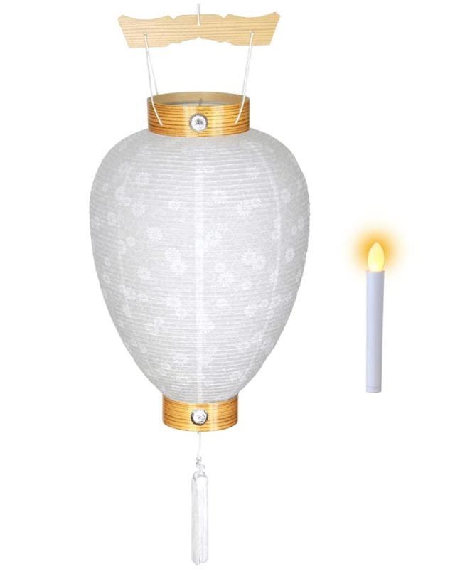 盆提灯 No.30 相極 柾 白紋天 岐阜提灯 LED電池ローソク灯付 初盆用 高さ49cm×幅（火袋直径）28cm