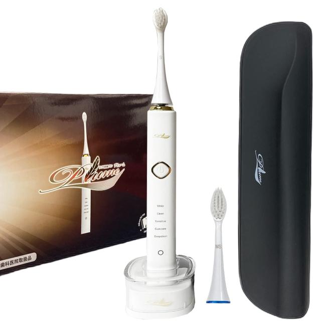 【羽のように柔らかいブラシ】リニア音波歯ブラシ Plume（プリューム）× 1台 +トラベルケース付き (ホワイト) 電動歯ブラシ キャビテーション効の通販は 9,018円