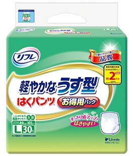 【大人用紙おむつ類】リフレ はくパンツ 軽やかなうす型 お得用パック Ｌサイズ ３０枚【３個セット（ケース販売）】 7,444円