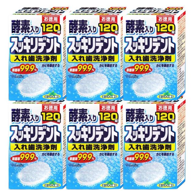 入れ歯洗浄剤 120錠×6箱セット（計720錠セット）（総入れ歯用）酵素入り 日本製 ミントの香り お徳パック
