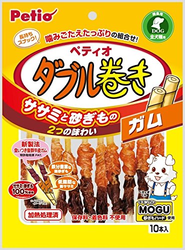（まとめ買い）ペティオ ダブル巻き ガム ササミと砂ぎもの2つの味わい 10本入 【×10】