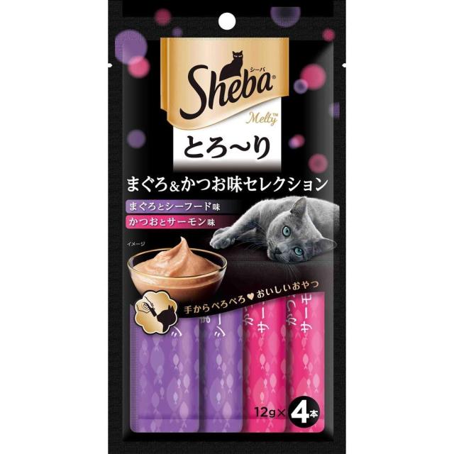 （まとめ買い）マースジャパン シーバ とろ〜り メルティ まぐろ＆かつお味セレクション 12g×4P 猫用 【×24】