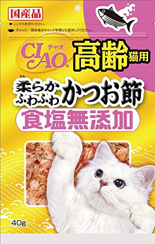 （まとめ買い）いなばペットフード CIAO 高齢猫用 柔らかふわふわかつお節 食塩無添加 40g 【×8】の通販は 5,659円