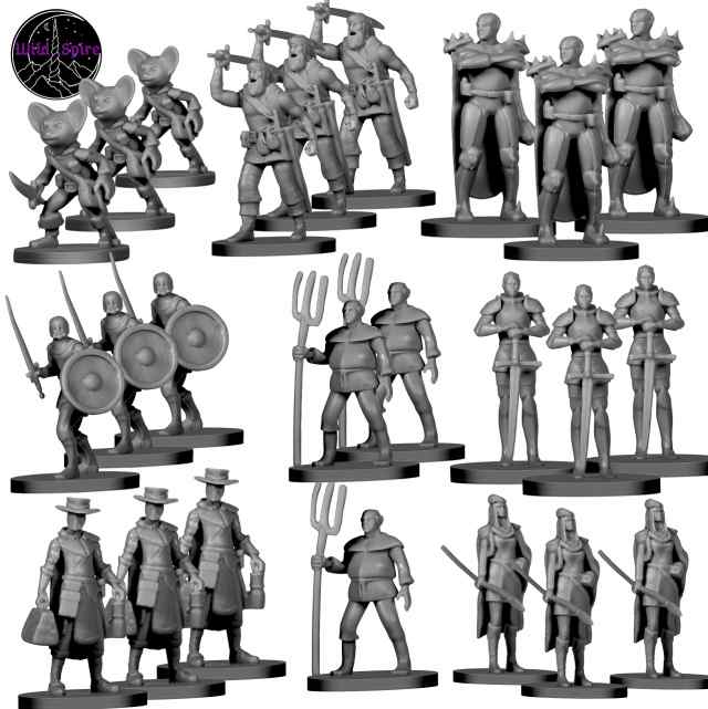 Wildspire 24個のミニチュア 町の敵 DNDモンスターミニチュア用 28mm ファンタジーRPG 陸軍 兵士パック ユニークなキャラクター8